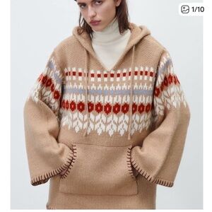 Zara wool blend Jacquard poncho M
